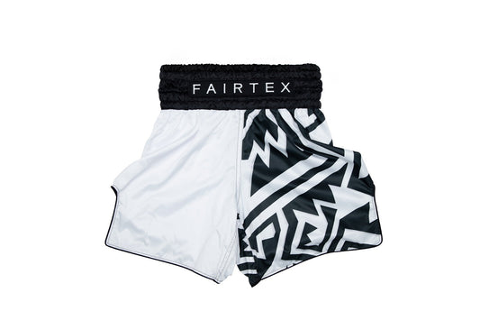 Fairtex Boxing Trunks, Muay Thai Boxing Shorts BT2003 - White/Black Monochrome